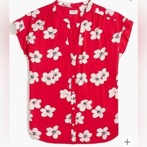 Jcrew Ruffle-sleeve camp shirt in cherry blossom print